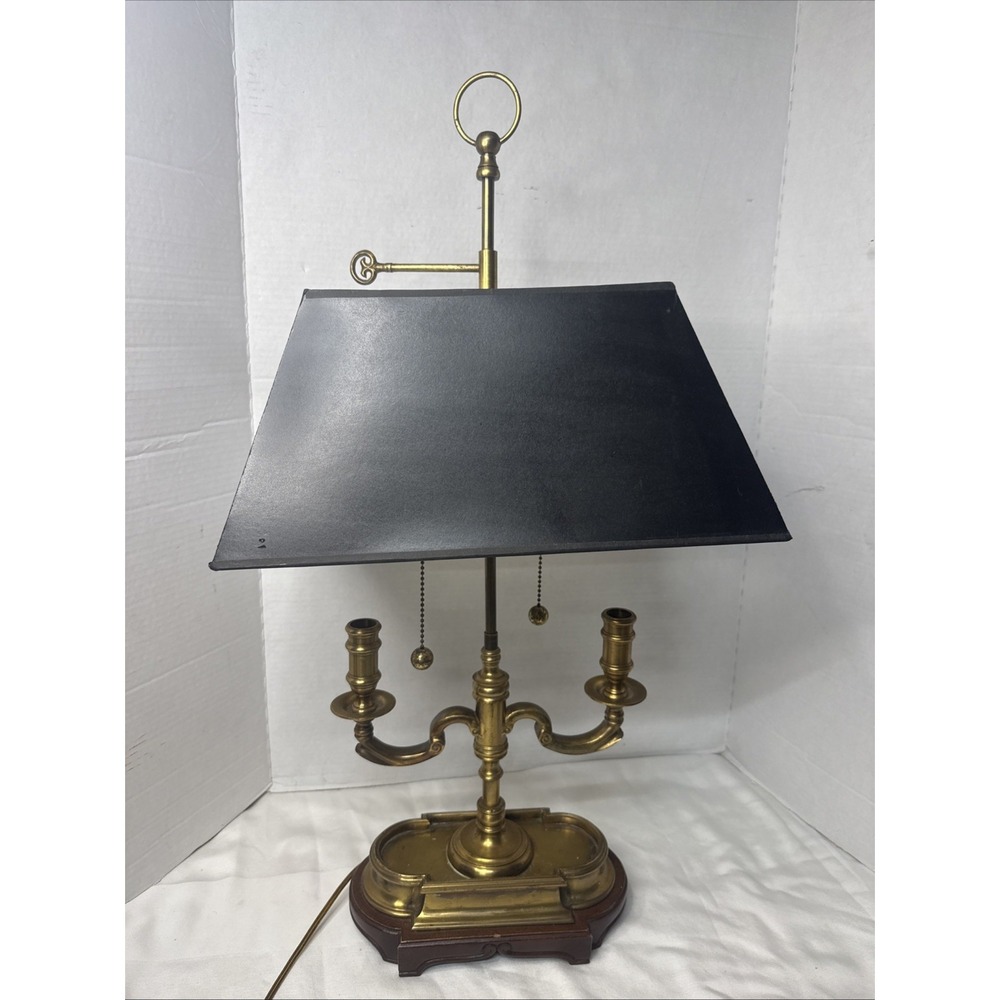 VTG Brass Bouillotte Table Lamp Black Tole Shade 2 Light MCM Neoclassical